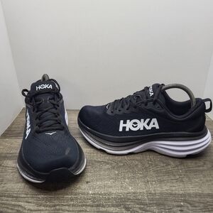 Hoka One One Bondi 8 Running Shoes Womens Size 8.5 D Wide Black White 1127954